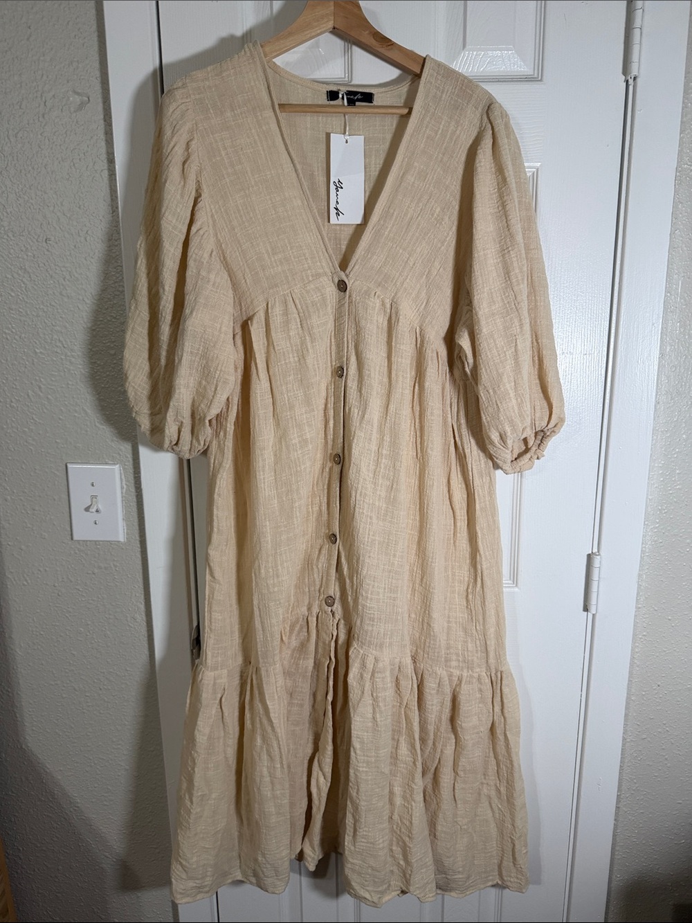 Yana K Genoa Cotton Gauze Midi Dress Stone NWT One Size Made in USA